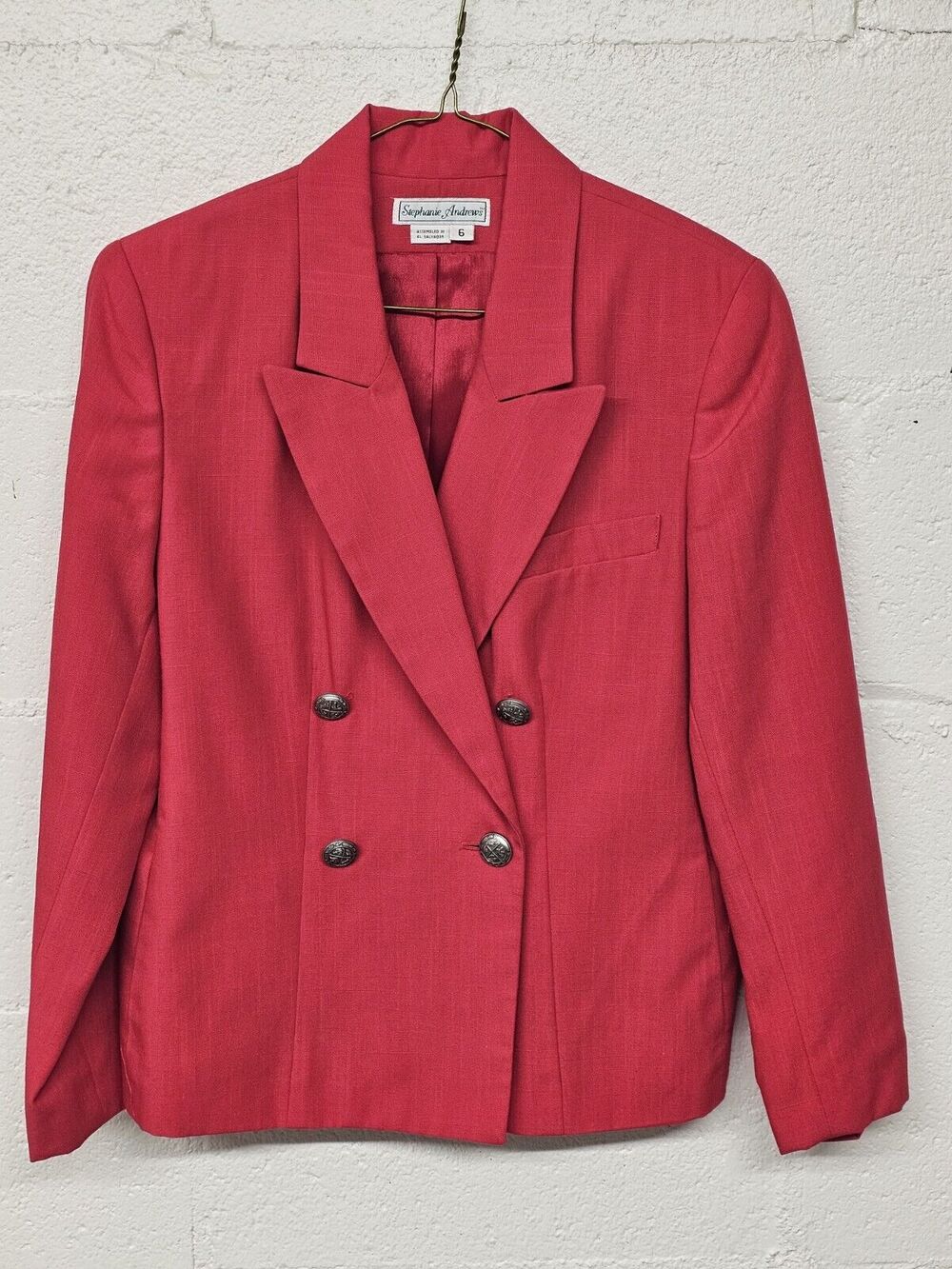 VTG Stephanie Andrews Red Double Breasted Blazer Womens Size 6 Office Colorful